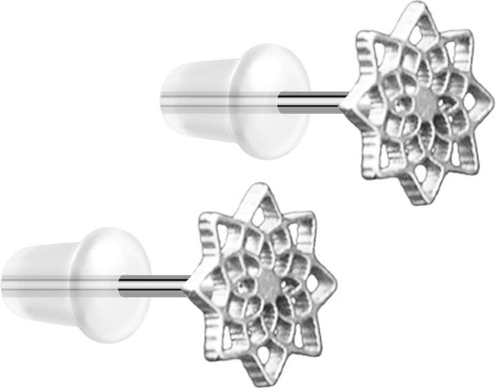 Actual product image Star Piercing Ohrstecker silber Lotusblume von oben (without brass, Surgical steel 316L)