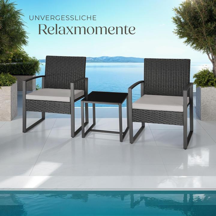 Image du produit tectake Ensemble de salon de jardin en rotin Granada avec table pour 2 personnes Noir