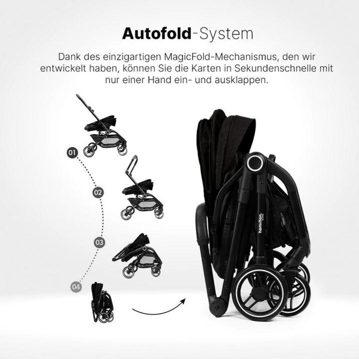 Immagine prodotto Hamilton by yoop Passeggino T1 Nero - Passeggino premium con MagicFold™ girevole a 360 gradi