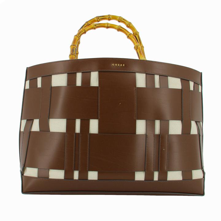 Guess Aida, Leather, Textile Handbag, Dark Brown, HWAIDWL2376, 50 x 35 x 1