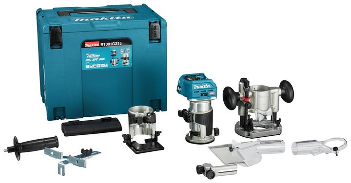 Actual product image Makita RT001GZ15 Accu Boven- en Kantenfrees met diverse voeten en geleiderailadapter 40V Max Basic Body in