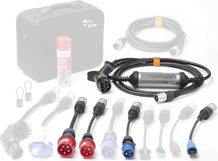 Immagine prodotto Juice Technology Juice Booster 2 Master Traveller Set (Tipo 2, 22 kW, 32 A, CEE16 blu, CEE16 rosso, Tipo 13, CEE32 rosso)