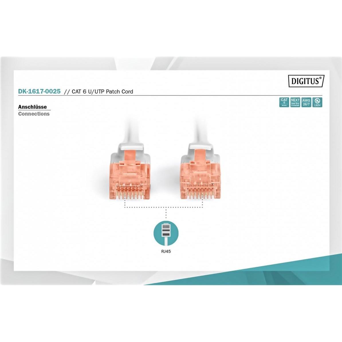 Thumbnail - Digitus CAT 6 U/UTP Patchkabel - LSZH (U/UTP, CAT6, 0.25 m), Netzwerkkabel