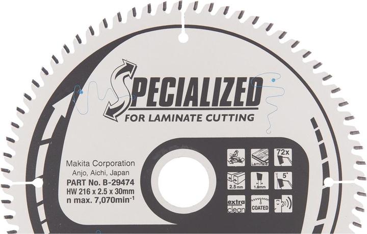Actual product image Makita B-29474 T.C.T. pjūklas 216X2.5X30mm 5° T72 SPECIALIZED laminato pjovimui