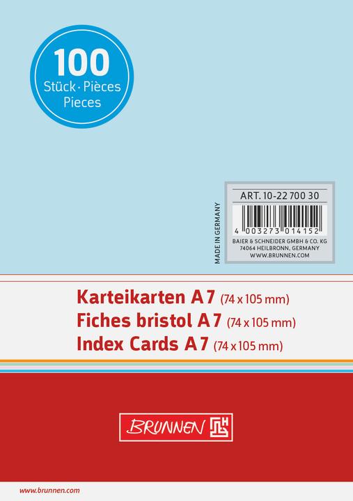 Produktbild Karteikarte DIN A7 quer blanko blau 100 St./Pack. (A7, 180 g/m²)