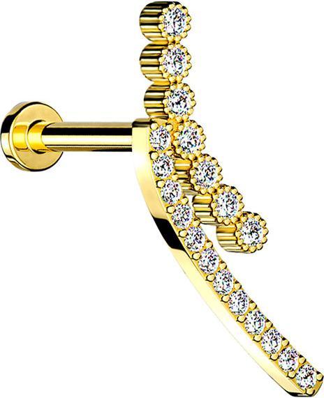 Actual product image Star Piercing Micro Labret Internal Thread 14k Gold Plated Double Crystal Arch (Brass, Surgical steel 316L)