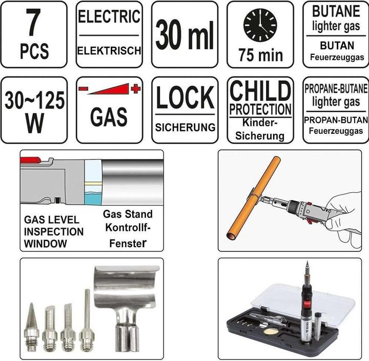 Actual product image Yato Professional 3in1 Gas Soldering Iron SET in Case YT-36706