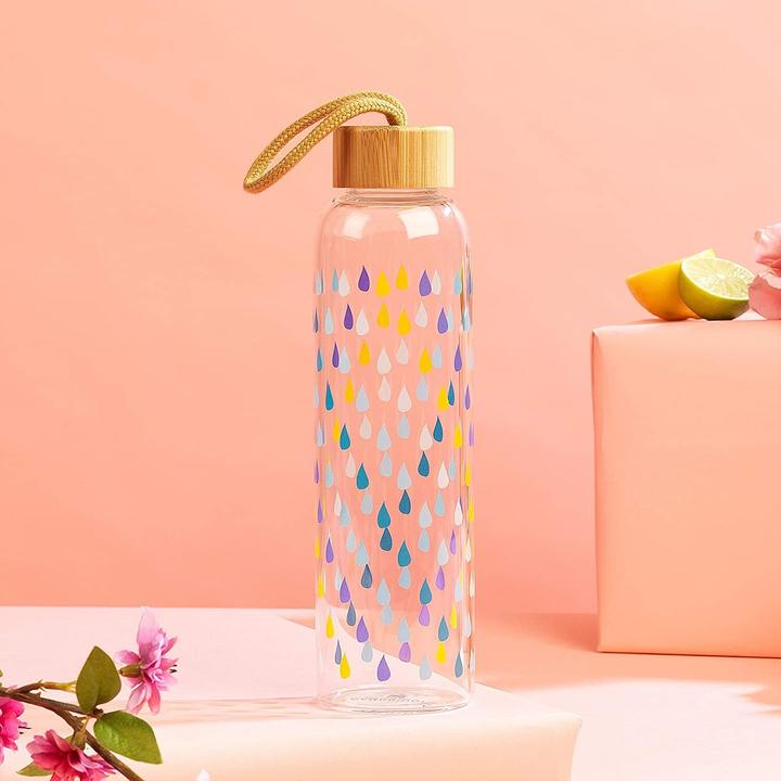 Actual product image CM06991 Raindrops Glass Bottle 550 ml with Bamboo Lid (0.55 l)