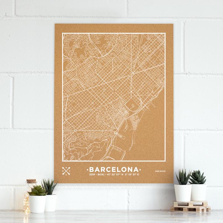 Miss wood Woody Map Städtekarte - Barcelona - XL (Pinnwand, 90 x 60 cm)