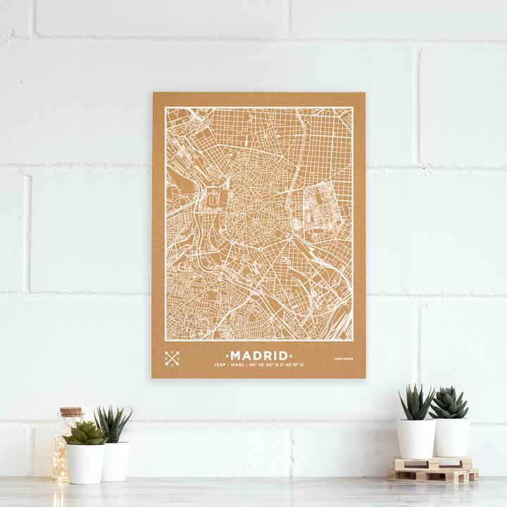 Miss wood Woody Map Städtekarte - Madrid - L (Pinnwand, 60 x 45 cm)