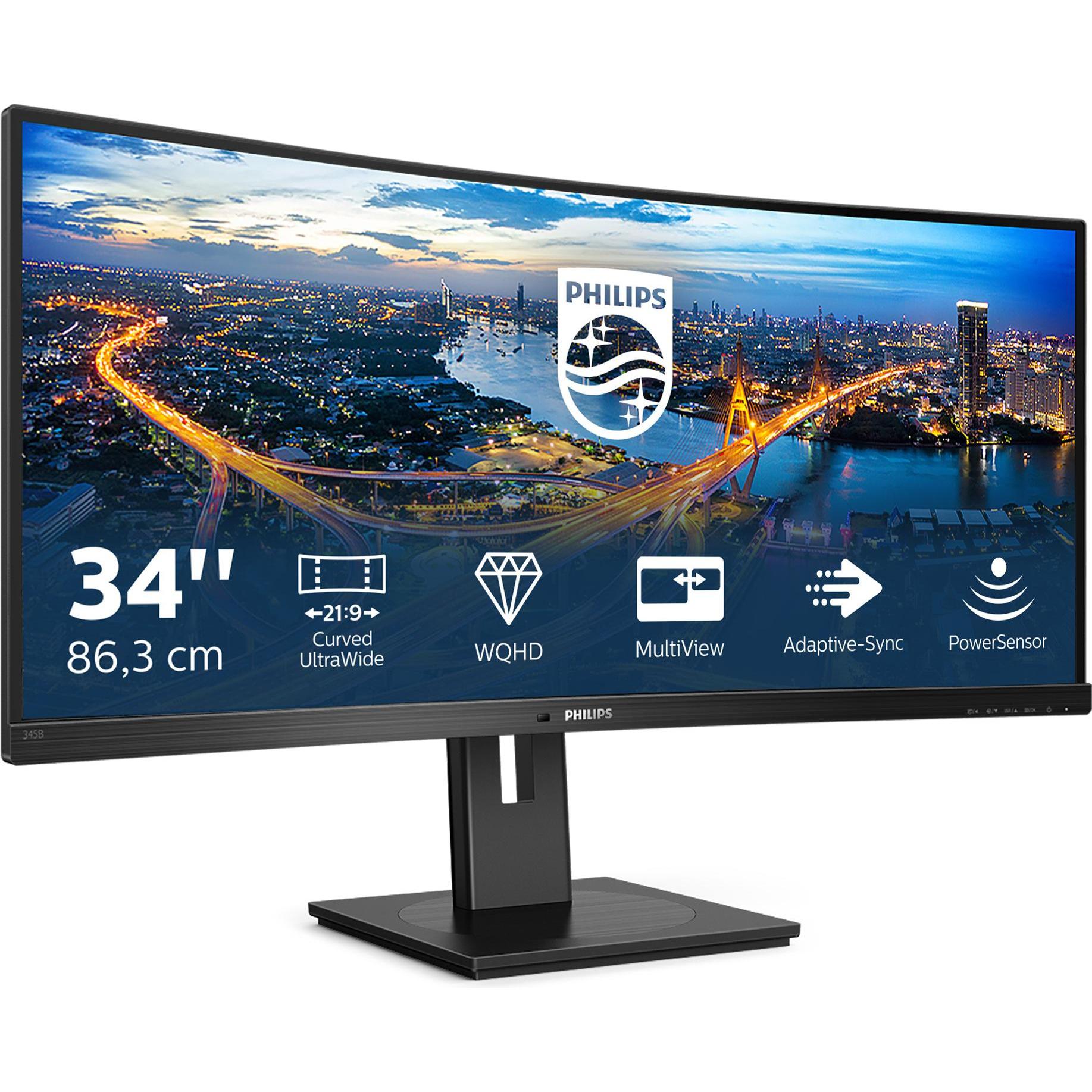 Philips 345B1C/00 (3440 x 1440 Pixel, 34"), Monitor, Schwarz