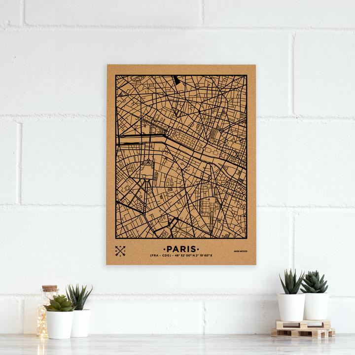 Produktbild Miss wood Woody Map Städtekarte - Paris - L- in schwarz (Pinnwand, 60 x 45 cm)