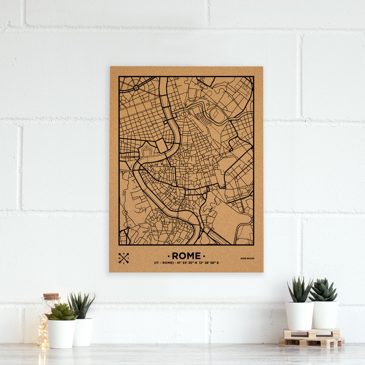 Produktbild Miss wood Woody Map Städtekarte - Rom - L- in schwarz (Pinnwand, 60 x 45 cm)