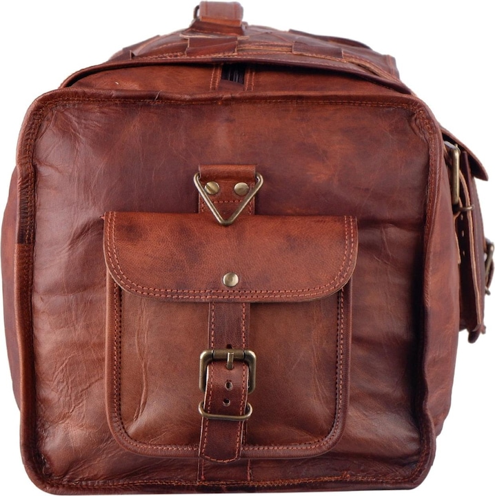 Only-Bags.Store Herren-Reisetasche aus Vollnarbenleder mit Klappe, Overnight Weekender-Tasche, Reisetasche für