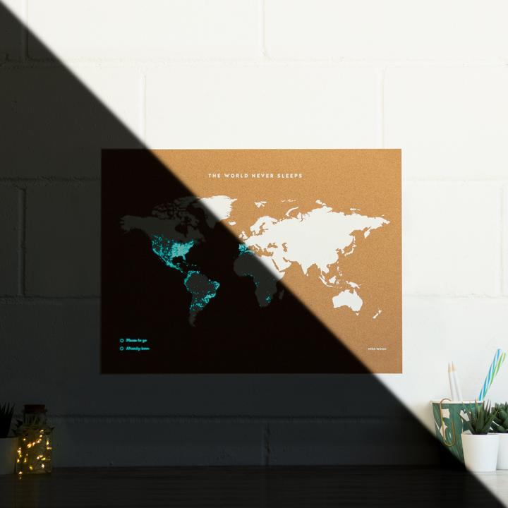 Actual product image Miss wood Woody Map Fluor Edition - L (Bulletin board, World map, 60 x 45 cm)