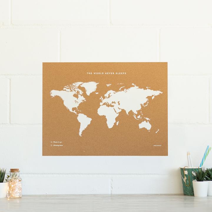 Actual product image Miss wood Woody Map Fluor Edition - L (Bulletin board, World map, 60 x 45 cm)