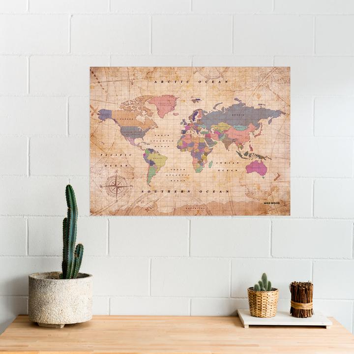 Actual product image Miss wood Woody Map - Watercolor - XL - Old School (Bulletin board, World map, 90 x 60 cm)