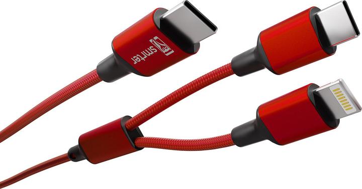 Produktbild Smrter Hydra DUO 1,2 Meter Ladekabel USB-C auf USB-C und Apple Lightning rot (1.20 m)