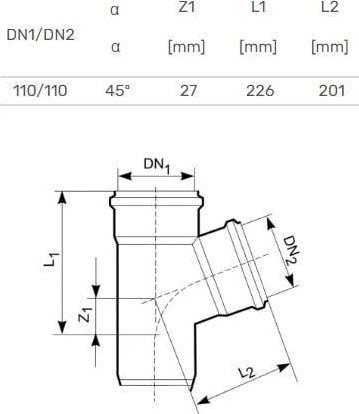Actual product image Magnaplast External T-piece D110/110X45° (T-connection)
