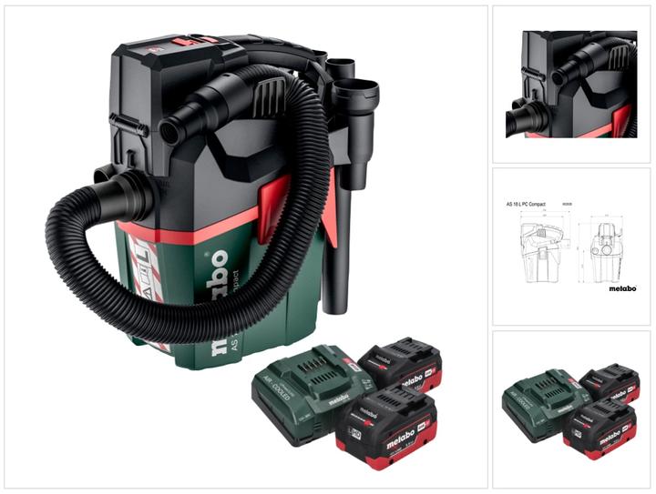 Metabo AS 18 L PC Compact cordless vacuum cleaner 18 V 6 l IPX4 dust class L wet and dry + 2x battery 5.5 (Wet dry vacuum cleaner)