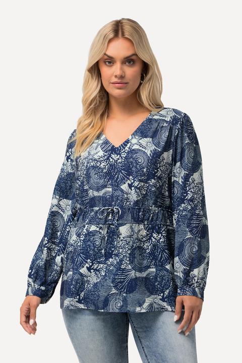 Produktbild Ulla Popken Bluse, maritimer Druck, V-Ausschnitt, Halbarm (50, 52)