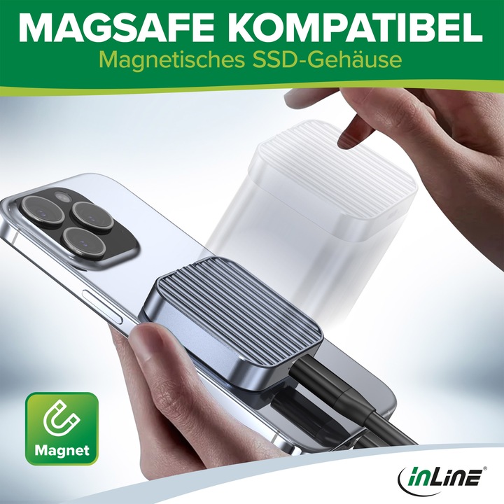Produktbild InLine Clip Case - Magnetisches USB-C Gehäuse für SATA III & NVMe M.2 2230 SSDs (M.2 2230)