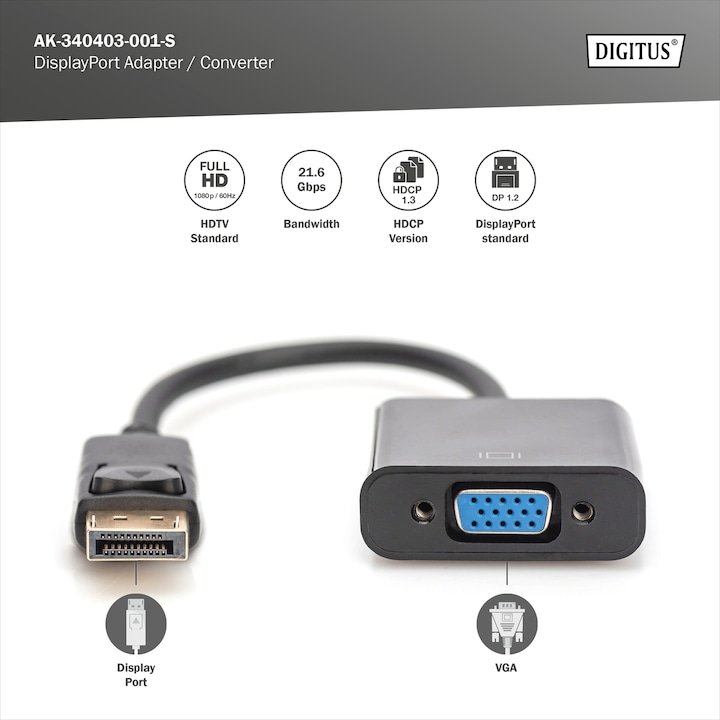 Productafbeelding Digitus DisplayPort naar (VGA, 15 cm)