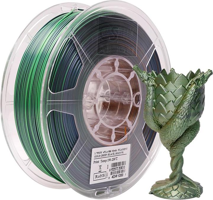 Produktbild eSUN eSilk Mystic-PLA Gold-Schwarz-Grün Filament 1.75mm 1Kg (PLA, 1.75 mm, 1000 g, Mehrfarbig)