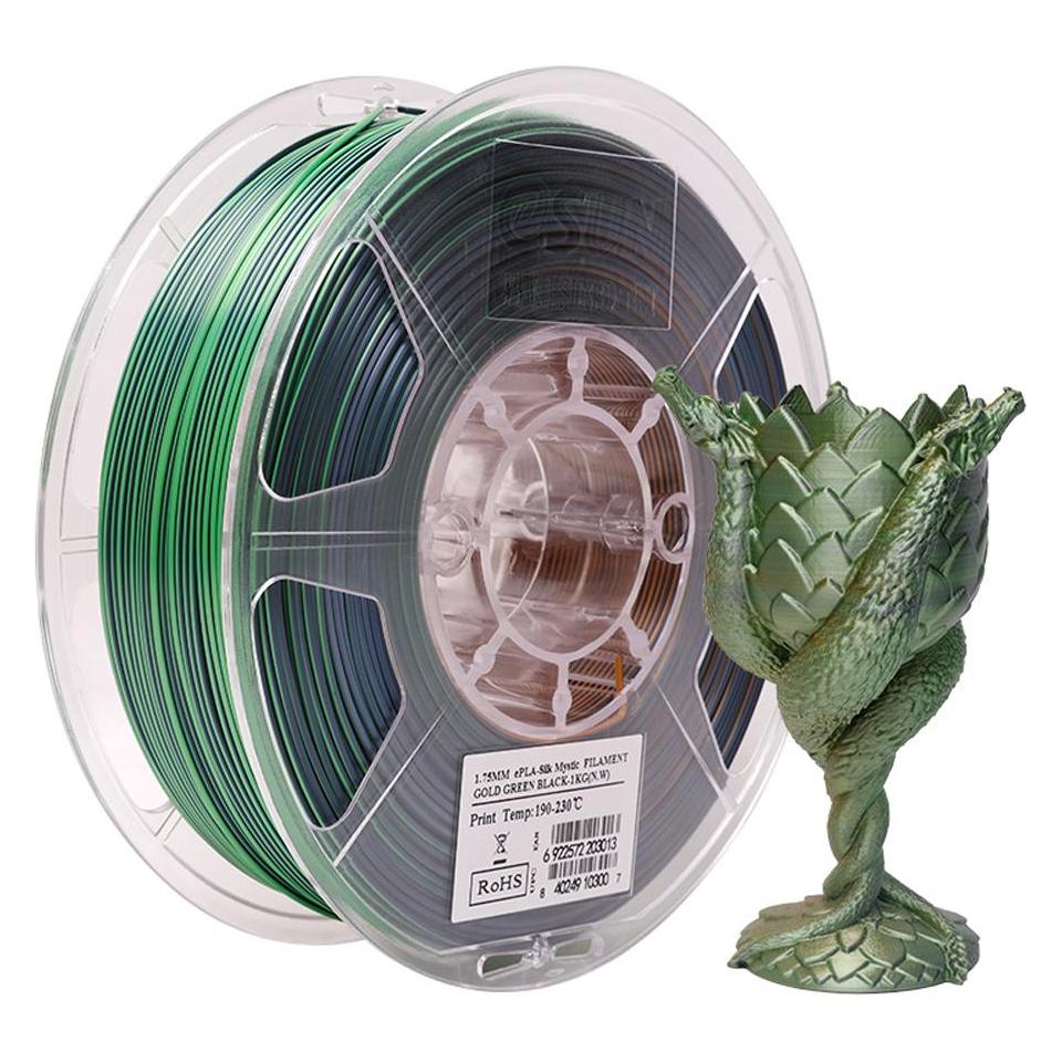 Esun ESilk Mystic-Pla Goud-Zwart-Groen Filament 1, 75mm 1Kg (Pla, 1.75 mm, 1000 g, Veelkleurig), 3D Print Filamenten, Veelkleurig