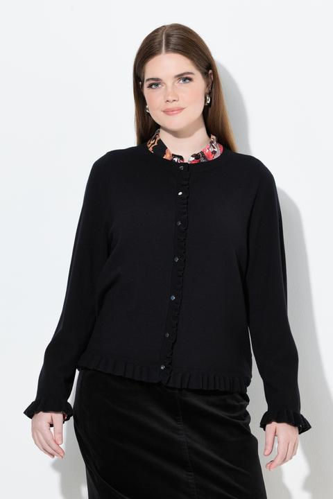 Produktbild Ulla Popken Strickjacke, Rüschen, Knopfleiste, Rundhals, Langarm (56)