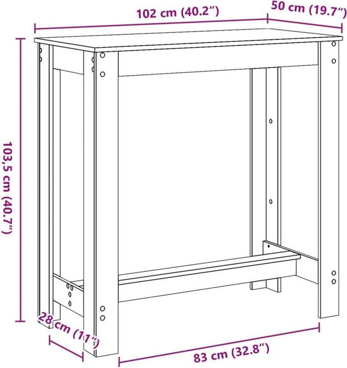 Produktbild vidaXL Bartisch aus schwarzem Eichenholz 102x50x103,5 cm aus Ingenieurholz (102 x 50 x 103.5 cm)