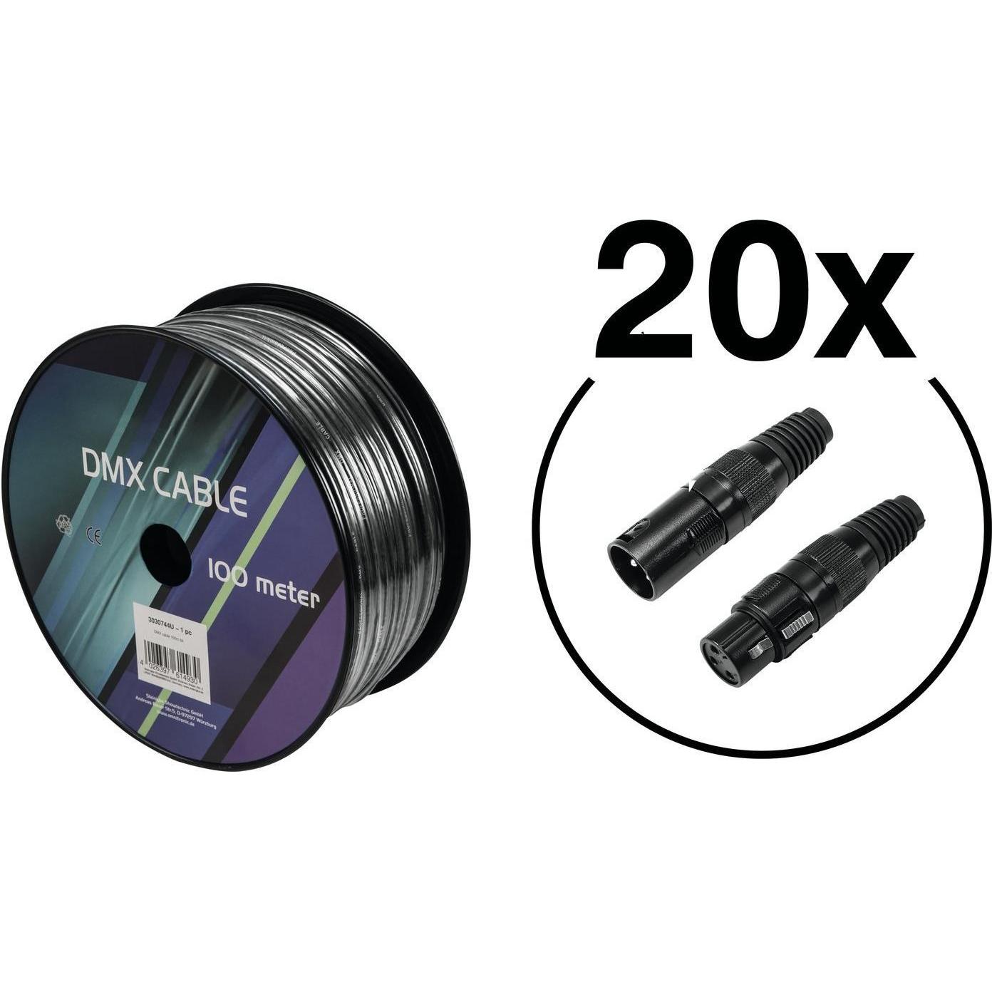 Eurolite Set DMX Kabel 2x0,22 100m sw + 40 Verbinder (Cavo DMX), Accessori per illuminotecnica