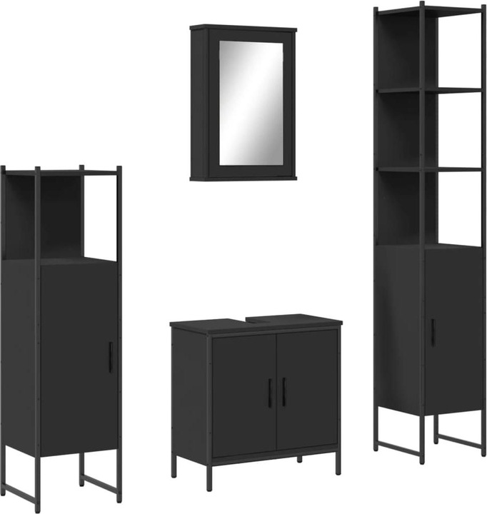 Immagine prodotto VidaXL Set di mobili da bagno Armadio con specchio Mobile per vanità Armadio da bagno 4 pezzi nero
