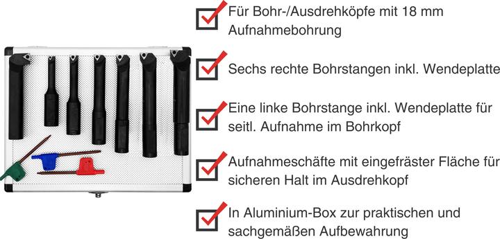 Produktbild Paulimot Bohrstangen-Set mit Wendeplatten, Ø 18 mm, für Ausdrehkopf, 7-teilig
