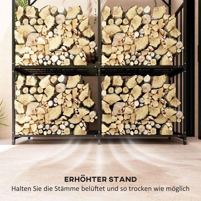 Image du produit Swisshandel24 Kaminholzregal aussen, Kaminholzunterstand 1,17 m³ Brennholzregal mit Metalldach