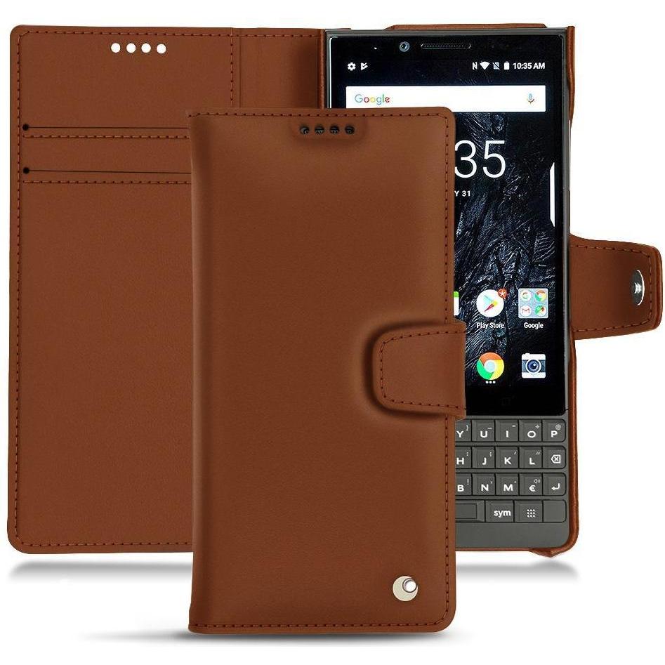 Noreve Lederschutzhülle Wallet (Blackberry KEY2), Smartphone Hülle, Braun