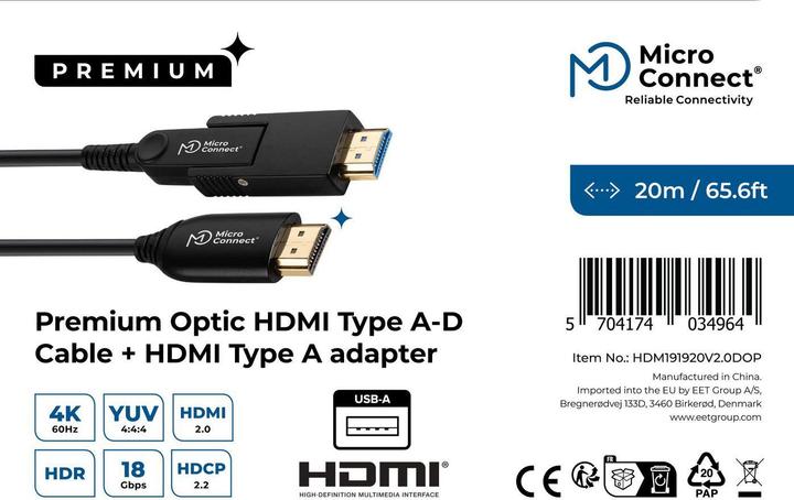Image du produit MicroConnect Premium Optic HDMI A-D Cable (20 m)