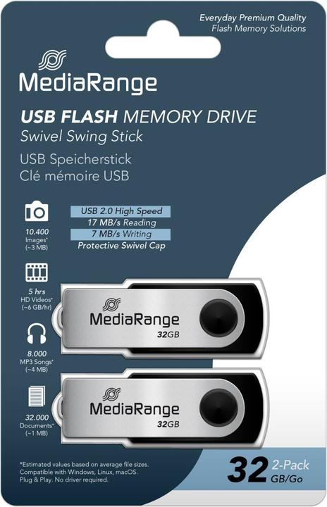Actual product image MediaRange ge USB memory stick, 32GB 32GB, pack of 2 (32 GB, USB-A)