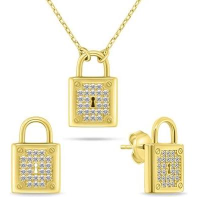 Brilio, Ohrringe, Silver Gold-Plated Set Of Charming Jewelry With Zircons Set281y Earrings, Necklace, (Silber)