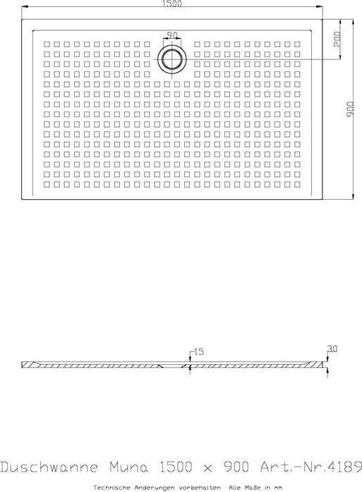 Immagine prodotto Hoesch Piatto doccia in gesso minerale MUNA con antiscivolo 1500 x 900 x 30 mm bianco