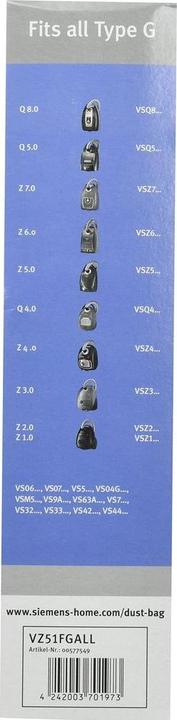 Produktbild Bosch Hausgeräte 00577549 Typ G All Plus PowerProtect SMS Staubsaugerbeutel und Filter-Set (5x)