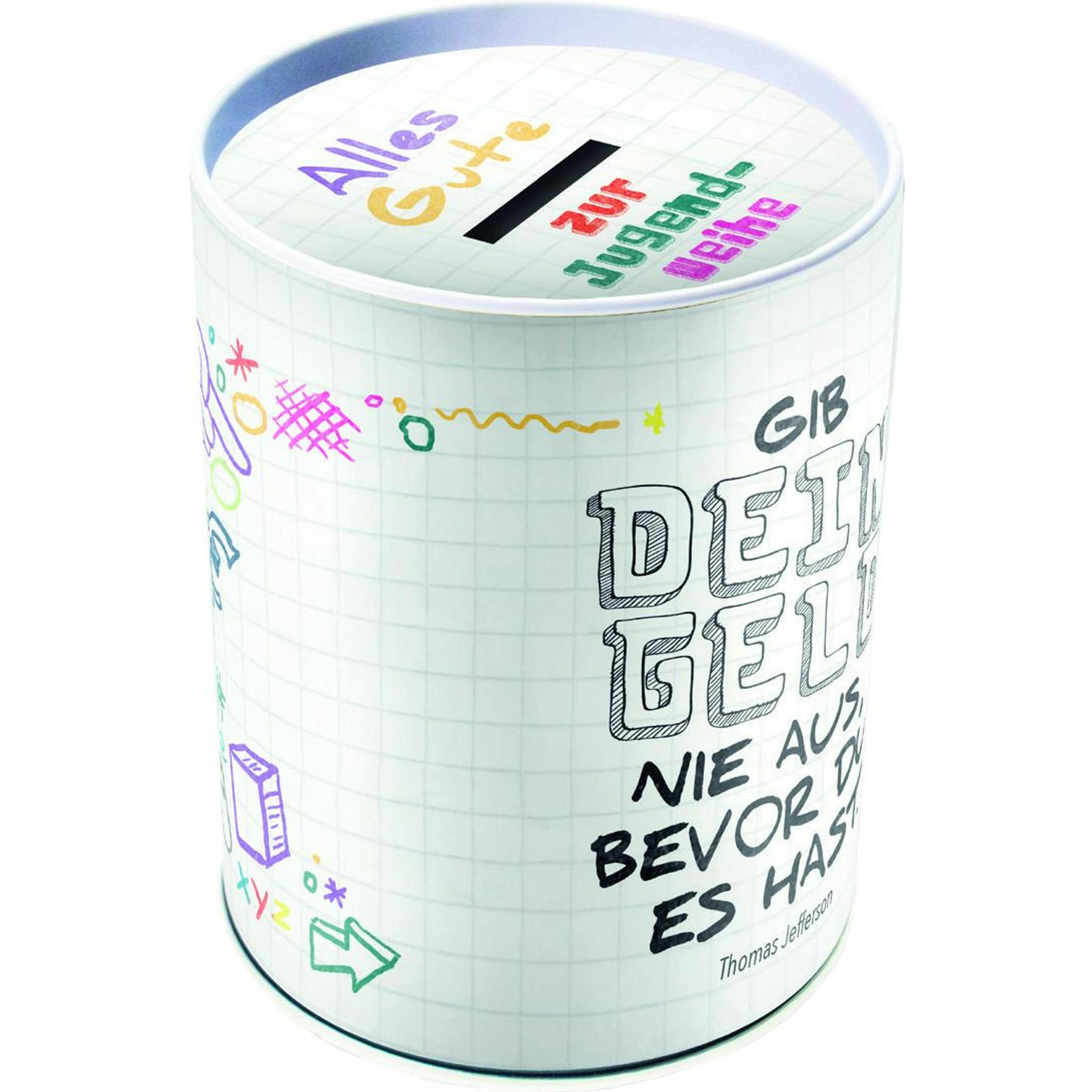 Magni, Salvadanaio, Salvadanaio in metallo con coperchio per Jugendweihe