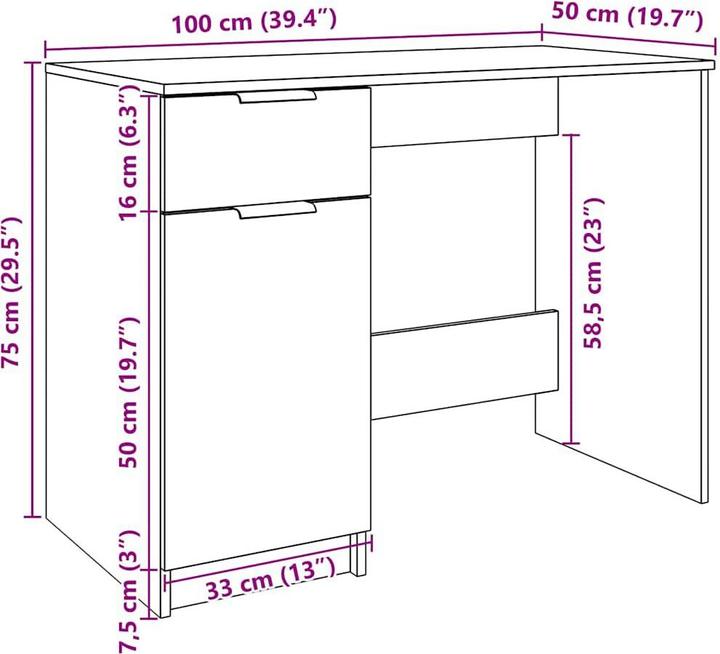 Image du produit vidaXL Schreibtisch Artisan-Eiche 100x50x75 cm Holzwerkstoff Bürotisch (100 x 50 x 75 cm)