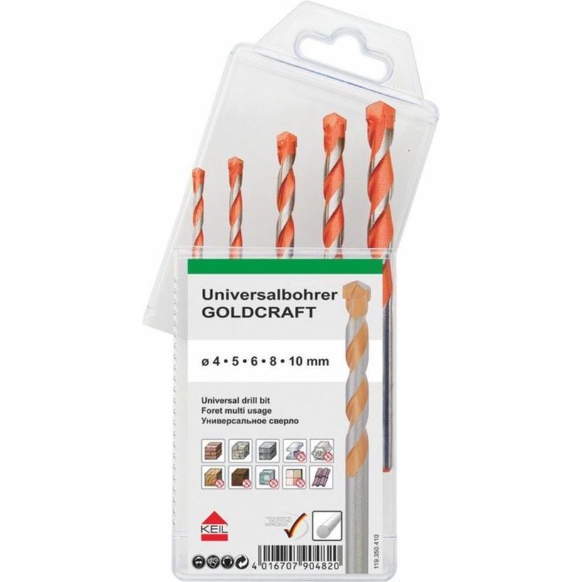 Heller, Bohrereinsatz, Keil Goldcraft Universal-Bohrer-Satz/Set 4x75 - 5x80 - 6x100 - 8x120 - 10x120 (10 Millimeter)