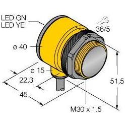 Turck, Rilevatore di movimento, Opto Sensor ricevitore di sensore fotoelettrico a sbarramento T30RW3R W/30 (60 m)