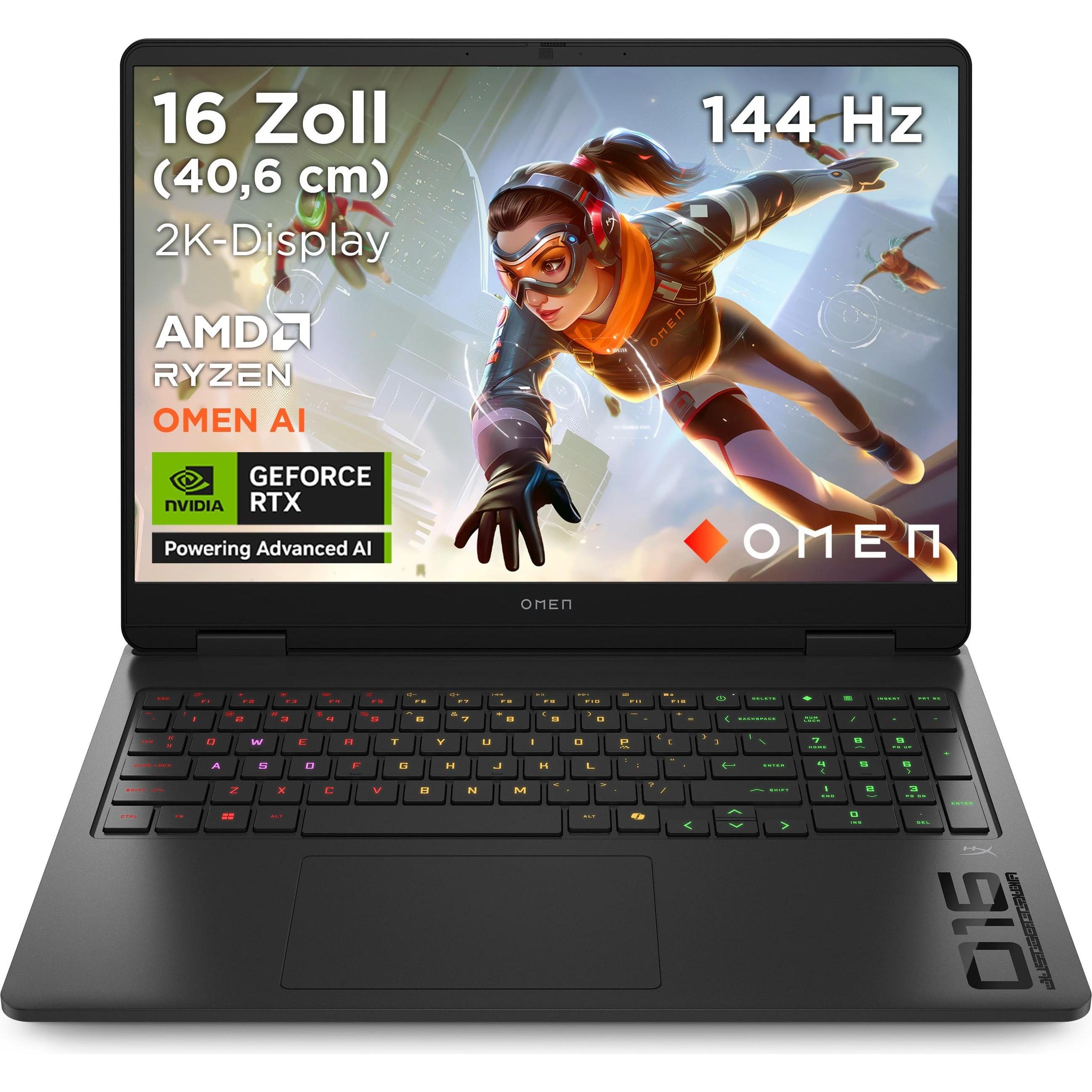 HP Omen 16-ap0091ng (16", 1000.00 GB, 16 GB, DE, AMD Ryzen 9 8940HX), Notebook, Schwarz