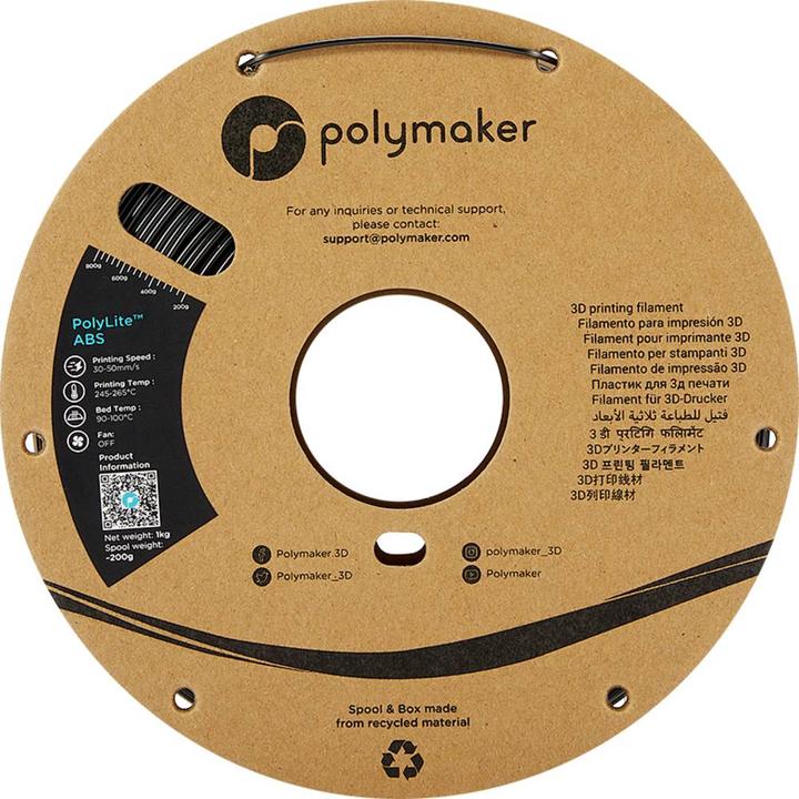 Produktbild Polymaker PolyLite ABS V2 - Black - 1.75mm (ABS, 1.75 mm, 1000 g, Schwarz)