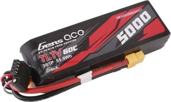 Immagine prodotto Gens Ace G-Tech 5000mAh 11.1V 60C 3S1P Lipo di dimensioni ridotte con spina XT60 (11.10 V, 5000 mAh)