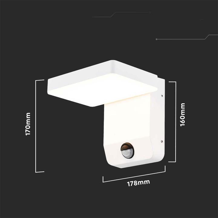 Produktbild V-TAC VT11020150W 20W LED Wandleuchte Sensor Weisser Körper Quadratisch 4000K IP65 (2520 lm, IP65)