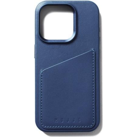 Mujjo Voller Leder -Brieftasche für iPhone 15 Pro - Blue Blau (Apple iPhone 15 Pro), Smartphone Hülle